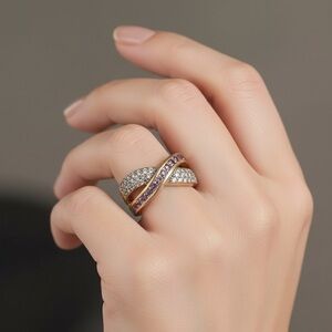 CZ & Emerald Cut Pink Gem Cross Knot Costume Ring Sz 7